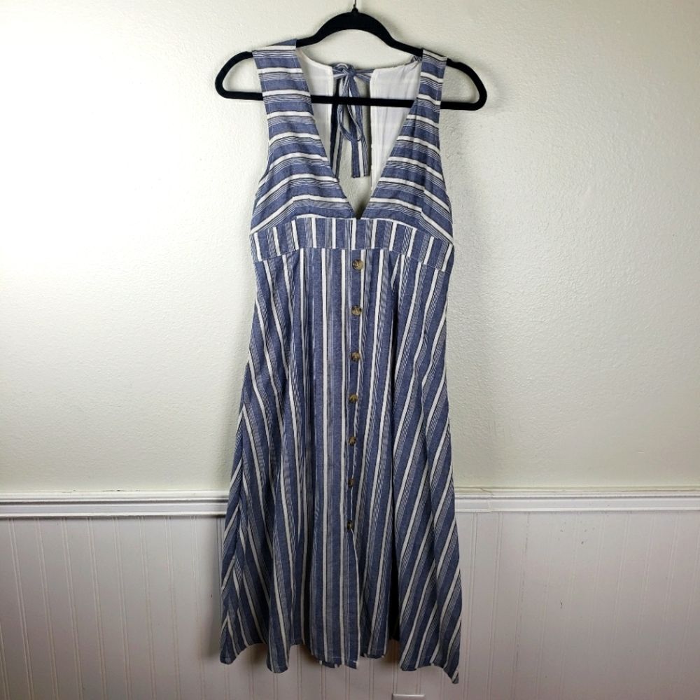 Hyfve hyfve hyfve Women's Boho V-neck Blue striped Sleeveless Midi Dress Size MD